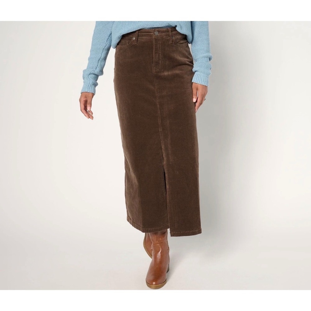 NYDJ Womens Brown‎ Corduroy High Rise Maxi Skirt Lift Tuck Tech Size 18 Classic